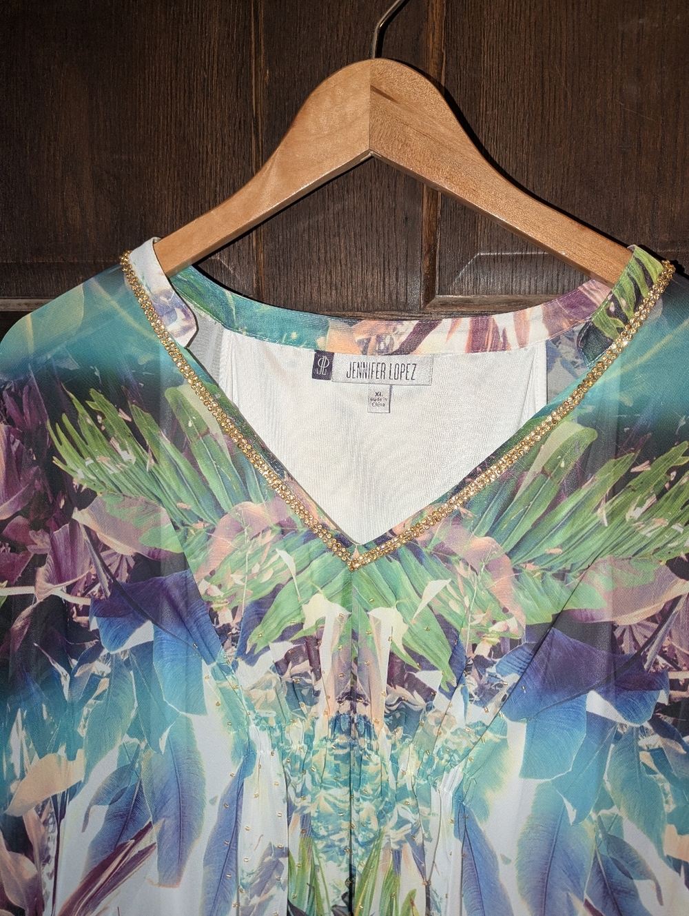 Jennifer Lopez Tropical Floral Dress / Kaftan Beach Cover-Up XL - Picture 2 of 4
